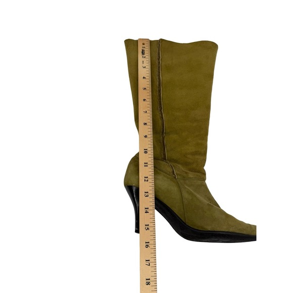 Pedro Miralles Sport Olive Suede Fur Trimmed Knee High Boots Size 40 US 9 Witchy - Picture 5 of 9